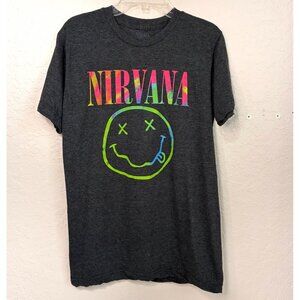 Nirvana Tshirt Womens Medium Dark Gray Colorful Logo Grunge Retro Rock Band